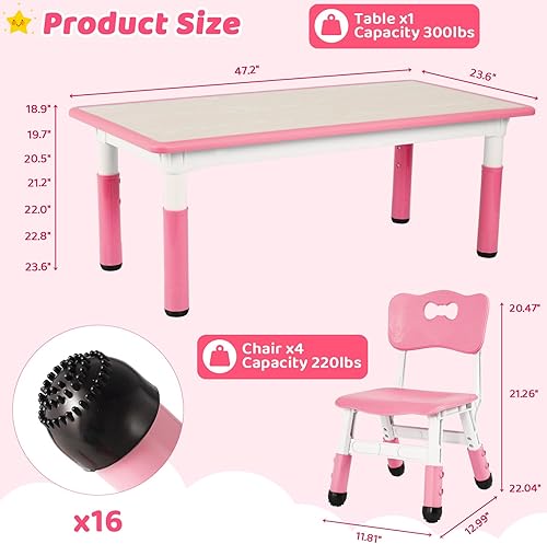 Miniatura 10 de Arlopu Juego de mesa y 4 sillas para niños, juego de mesa y sillas para niños pequeños, patas antideslizantes, escritorio de graffiti, mesa de Verde