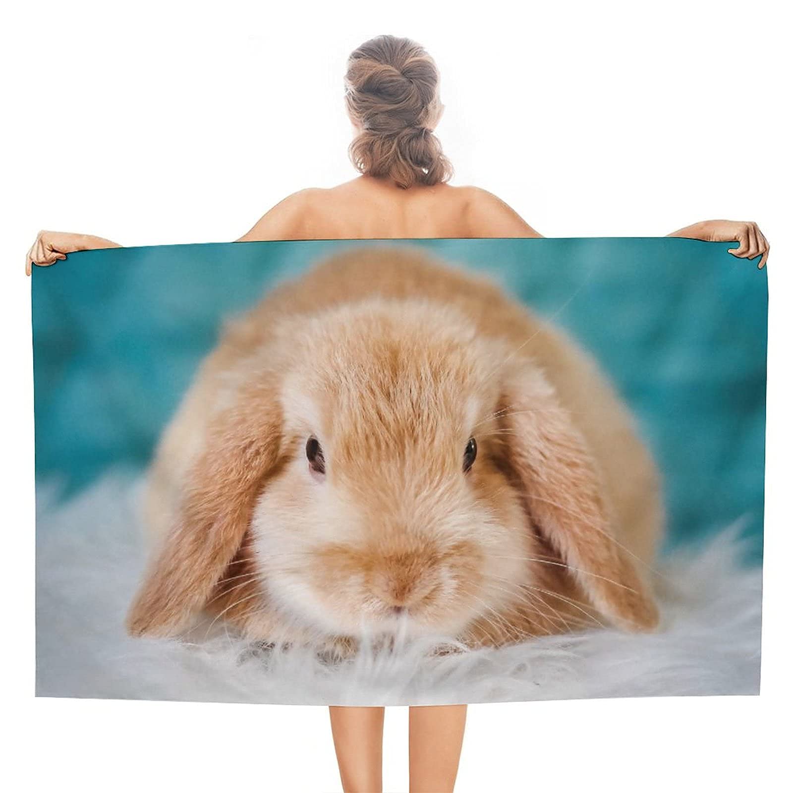 Lsjuee Little Bunny Beach Towel Men Sandproof Superfine Fiber Beach Towel Teen Girl tie dye for Honeymoon Tropical Vacations SPA Cruise Swimming Gym Fitness Hawaii Swimming Class 32INx52IN