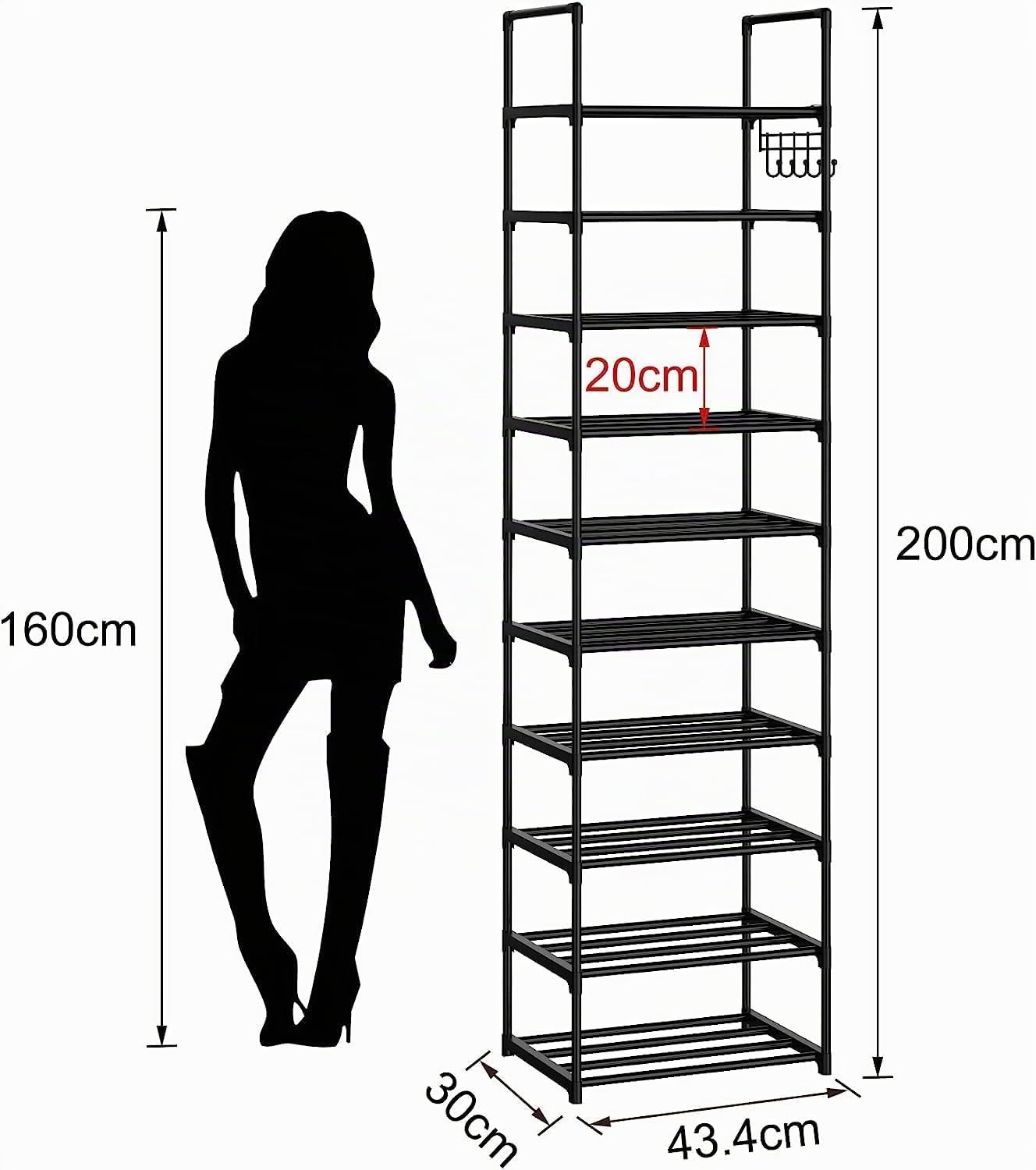 Vicye Estante Zapatero Estrecho, Estante para Zapatos de 10 Niveles, para 20-25 Pares, Zapatero Organizador Metalico, para Entrada de casa, Pasillo y Armario, Negro