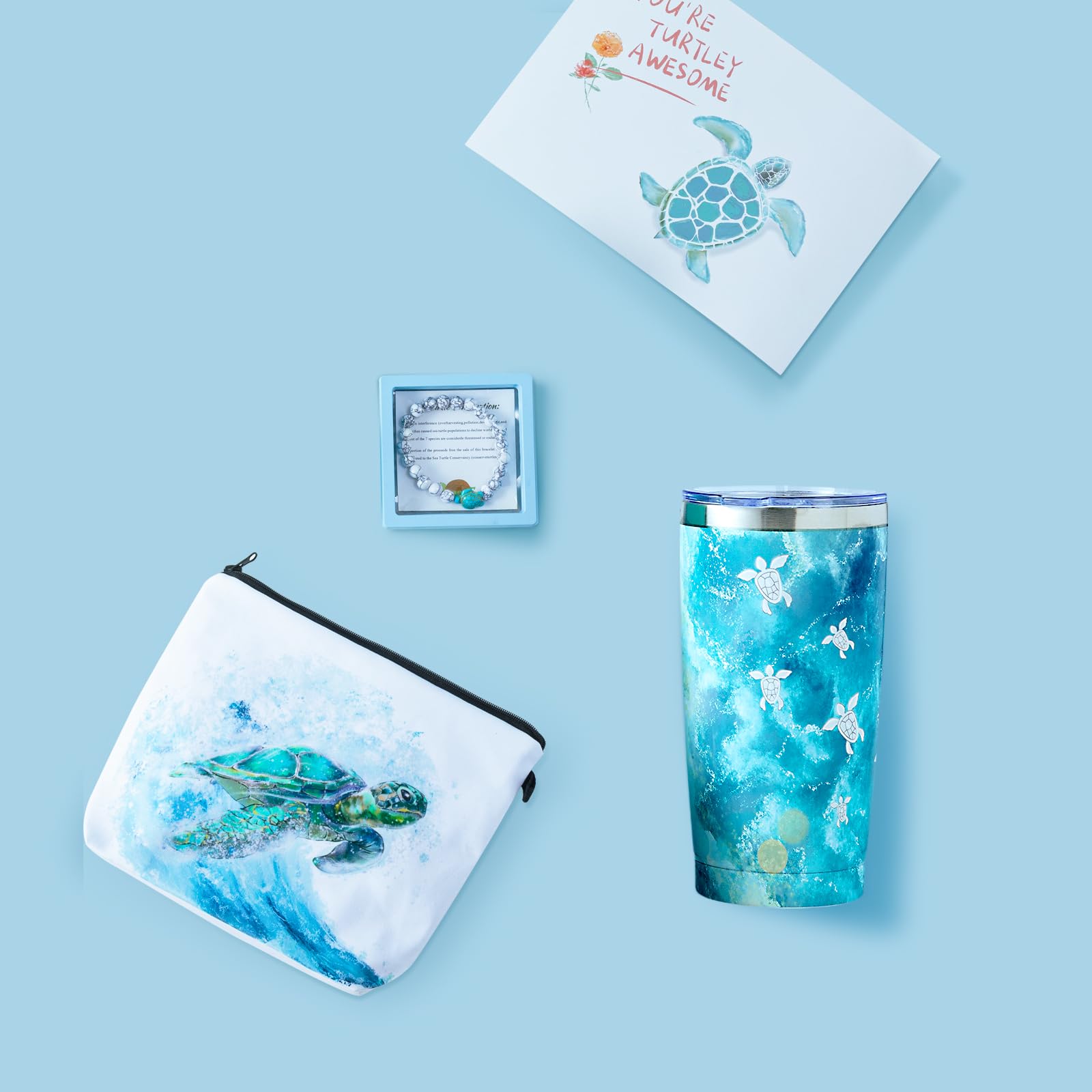 Regalos de tortuga marina para mujeres, regalos de cumpleaños para mujeres, caja de regalo de relajación única para ella, juego de cesta de regalo de spa relajante, regalo de tortuga azul, 10 piezas