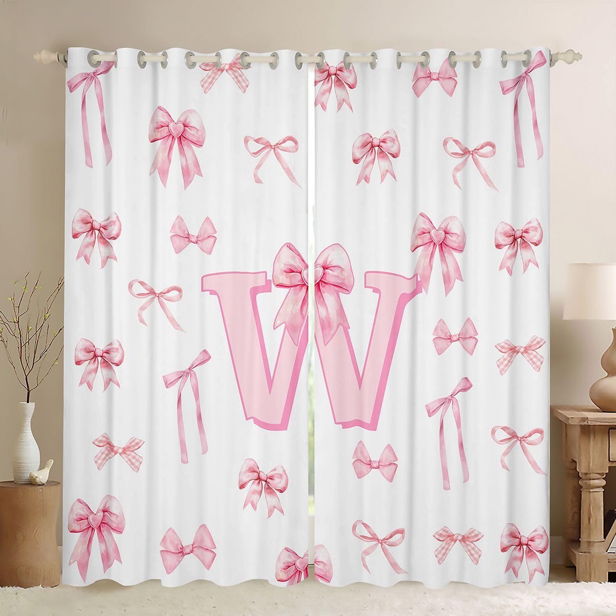Rideau lettre monogrammée W occultant rose pour salon et chambre