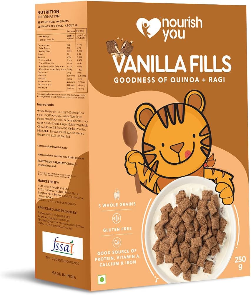 Nourish You Vanilla Fills | Vanilla Filling | Goodness of Quinoa and Ragi (4 Millets Grains) | 0% Maida | Gluten Free | Anytime Snack | 250g
