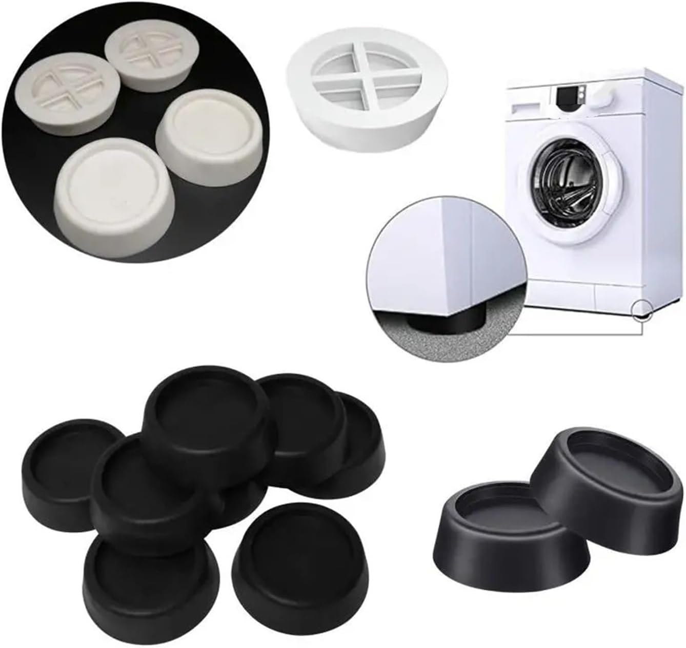 Black/White Washing Machine Shock-absorbing Pad Furniture Stability Anti Vibration Pads(Black 6.5cm,4pcs)