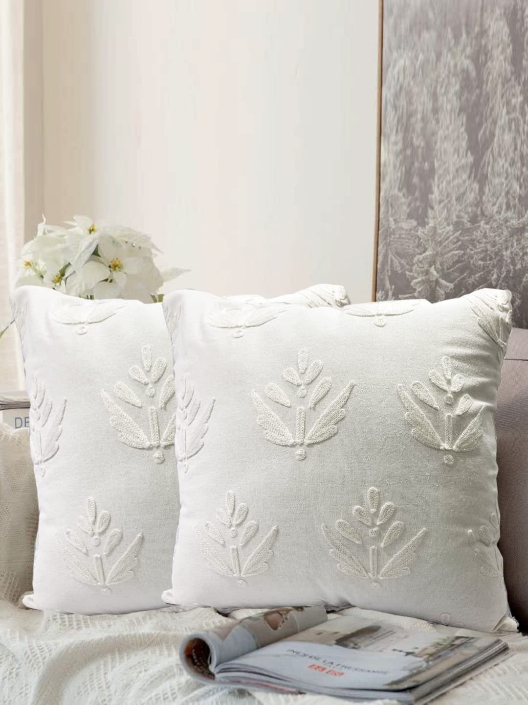 aRDENMEAD Set Of 2 Decorative Cushion Covers Throw/Pillow Cushion Covers With Embroidery. Cotton Cushion Cover Set For You Sofa,Living Room (16 X 16 Inches | 40 X 40 Cm, White), 210 TC (B09L66CR4W) Amazon Price History, Amazon Price Tracker
