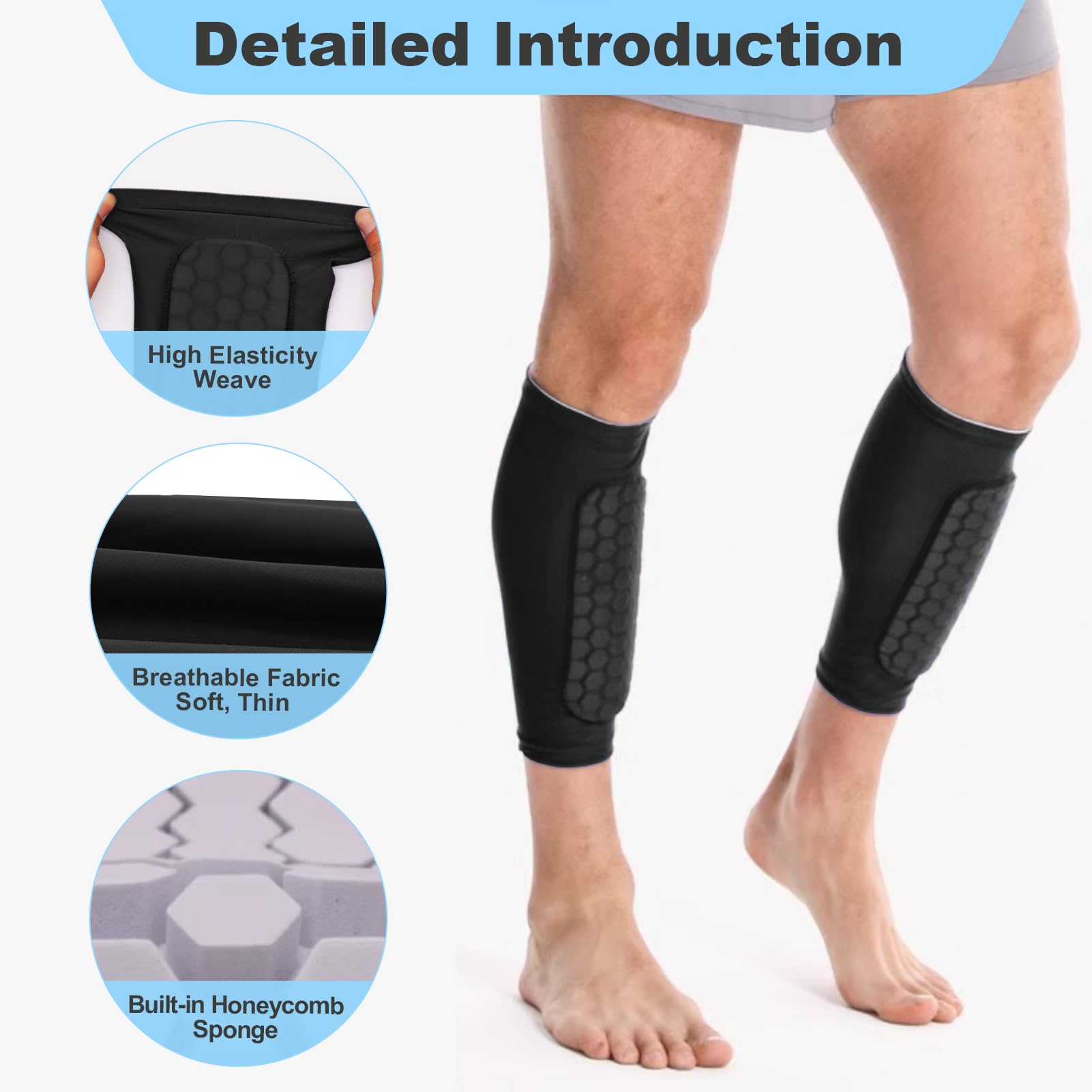 1 Paire Protège-Tibias Football Manchons Compression Anti-Chocs EVA - Hommes Femmes Enfants, S/M/L/XL