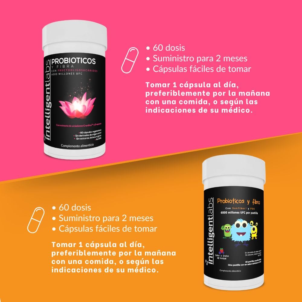 Intelligent Labs Pack 2-en-1: Probióticos Mujer (Cranberry, D-Manosa) y Niños (6 Mil Millones UFC). 60 Porciones, Suministro para 60 Días. Salud Vaginal, Urinaria y Digestiva para Madre e Hijo.