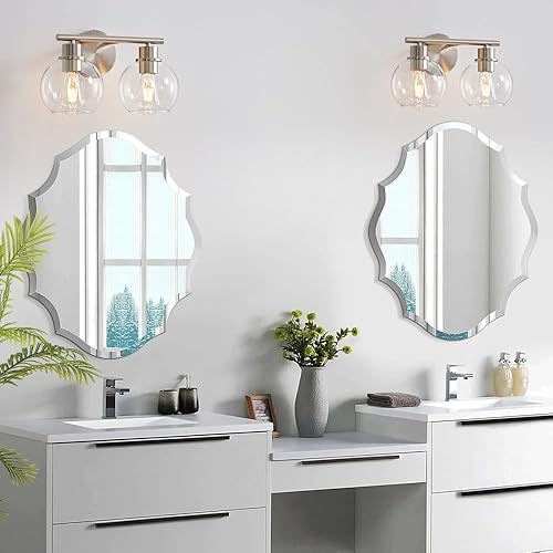Miniatura 3 de Lámpara de baño sobre espejo, 2 luces, lámpara de tocador de baño con pantalla de vidrio transparente de 13.4 pulgadas, moderna lámpara de tocador