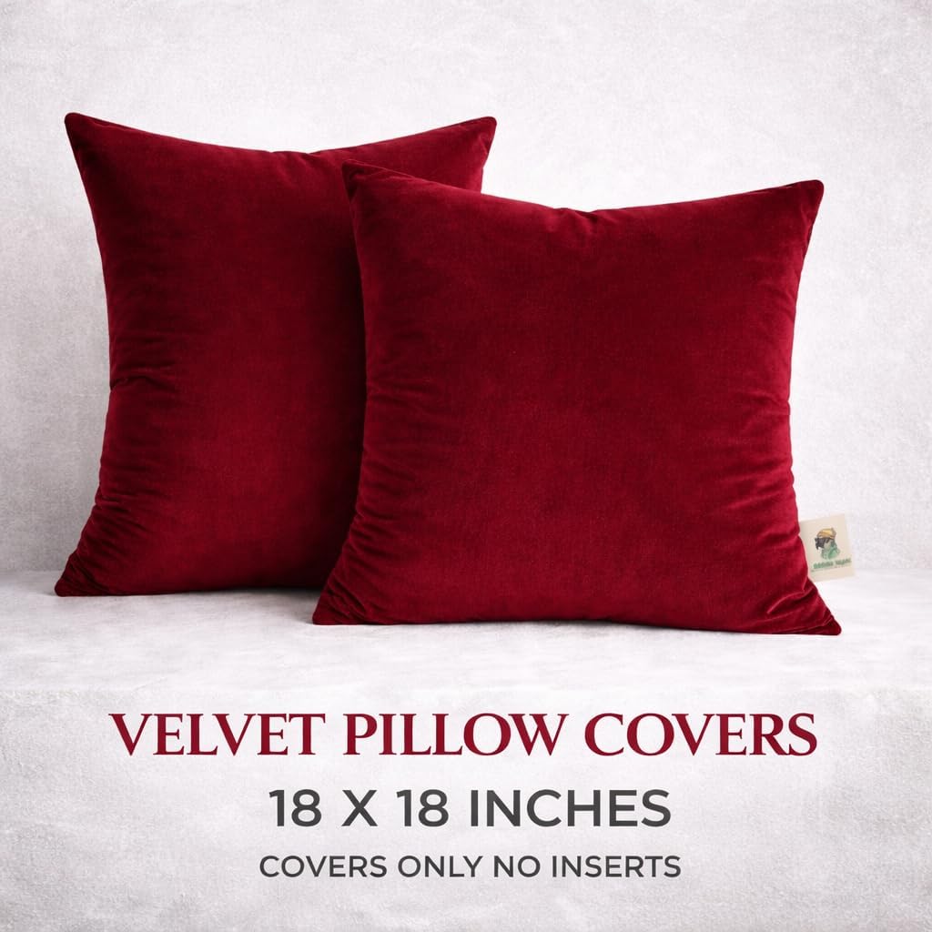 Velvet Pillow Covers 18x18 Set of 2 | Soft Plush Decorative Throw Pillow Cases | Hidden Zipper Home Decor (Wine Red) - Image 2