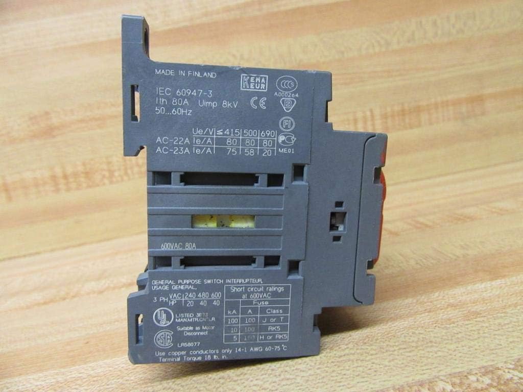 1- ABB OT63E3 80A 3P 600V MAINTAINED 2-Position Disconnect Switch