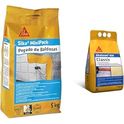 Porcelanico Paredes Interiores Sika MiniPack Pegado de baldosas, Gris, Adesivo cementoso semiflexible + Junta mineral porcelánica, Lechada de cemento coloreada para relleno de juntas de 1-6 mm