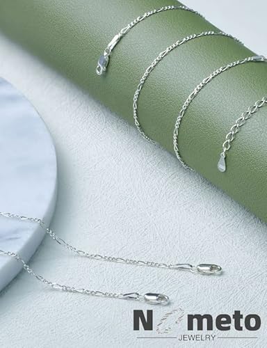Nometo 925 Sterling Silver Chain Necklace Chain For Women 1.7Mm Figaro Necklace -16+2 Inches - Italian Craftsmanship - Adjustable #TOP4