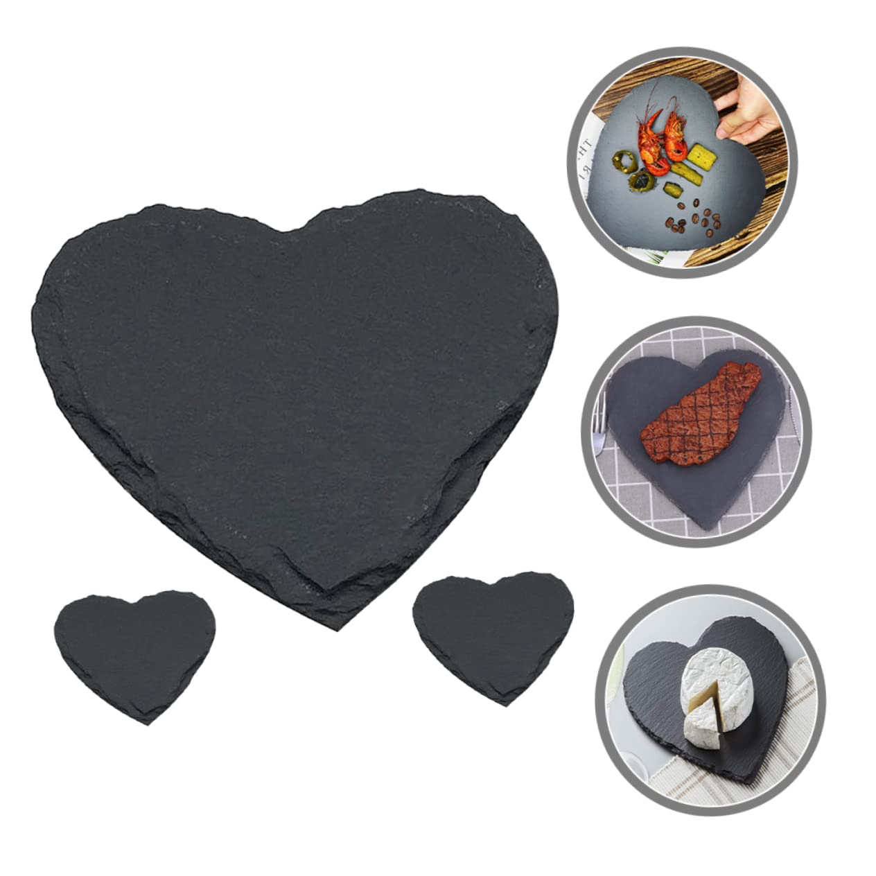 Gatuida Piatti da Portata Piatto per Dessert e Conservazione Cibo Set 3 Pezzi in Ardesia Nero Forma a Cuore Elegante Accessorio per Casa e Hotel
