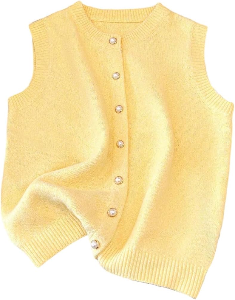 SOLY HUX Women's Button Down Sweater Vest Lightweight Crewneck Sleeveless Cardigans Cute Summer Tops