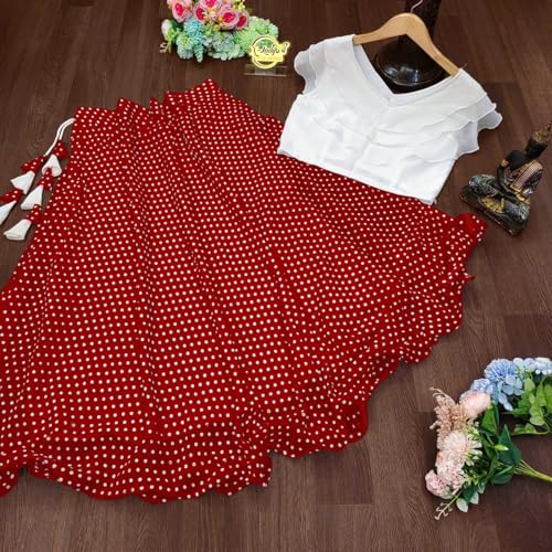 Image of Women's Lycra Top with Georgette Skirt | Polka Dot Print Long Flared Maxi | Full Length Flowy Skirt for Women | Stylish Casual Wear