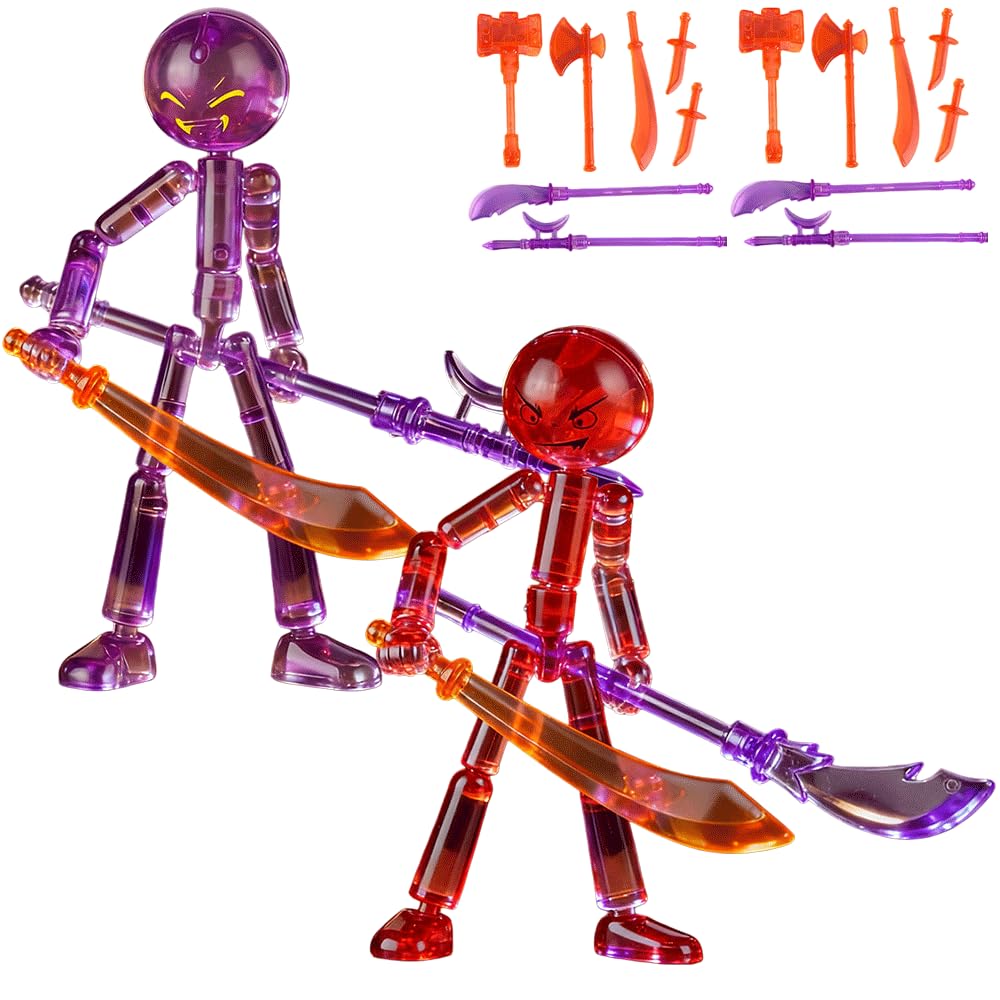 dididudi Stickman Action Figure 2 Pack Set, Collectable Multi-Jointed Stop Motion Figures Full Body Poseable Mechanical Doll Jointed Self-Assembly Movable Robot for Kids Gift Desk Decor