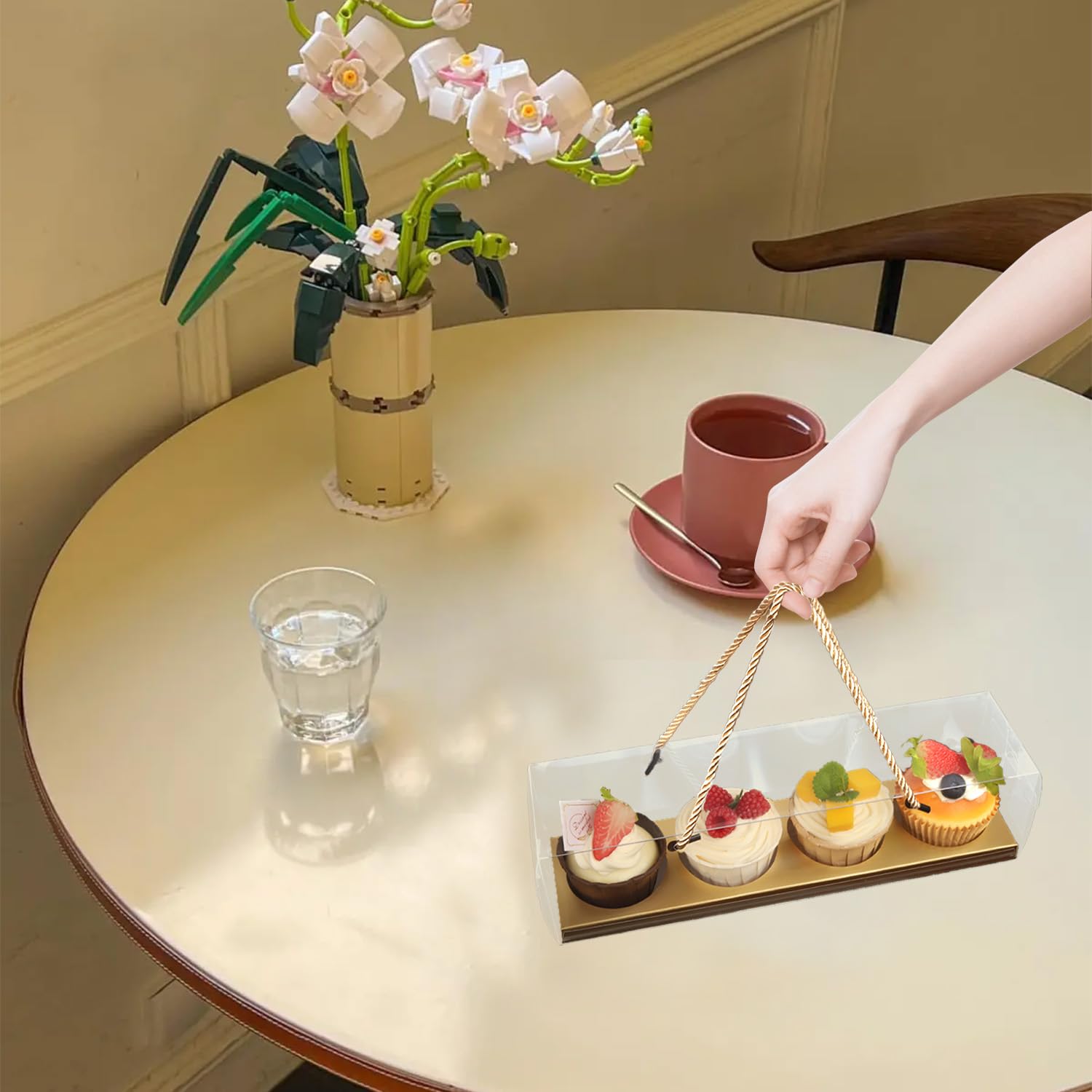 Transparente Cupcake-Boxen mit Griff, 24 Stück, 4 Bäckerei-Kuchen-Boxen, rechteckige Cupcake-Behälter, transparente Leckerli-Boxen, Geschenkboxen für Hochzeit, Party, Dessert-Verpackung,