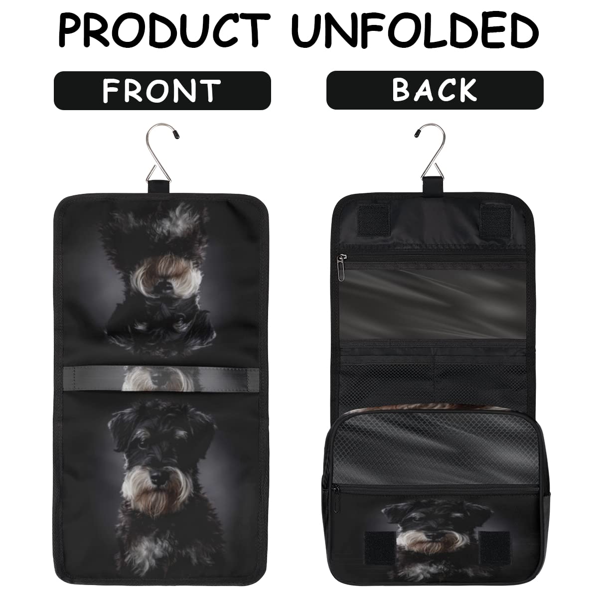 Sznaucer Pies Podróżna Kosmetyczka Śliczny Pies Mycie Torba Unisex Wiszące przybory toaletowe Kosmetyczka Organizer do makijażu, wielobarwny, Jeden rozmiar
