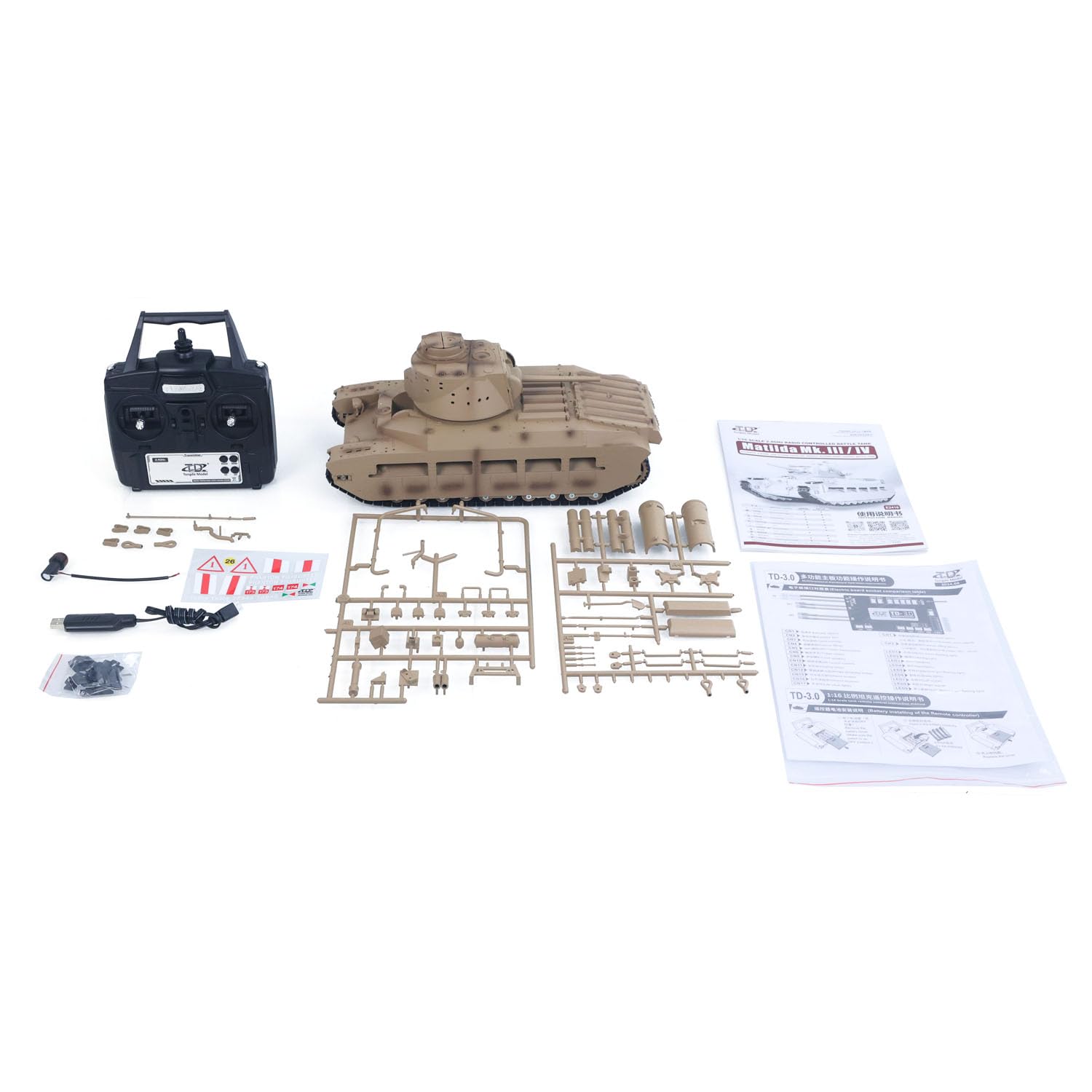 TOUCAN RC HOBBY Tongde 1/16 fern gesteuerter Militär Panzer Matilda III IV Revolver Rotation 320 Grad IR-Lichter klingt RC Elektro Modell Rauche inheit