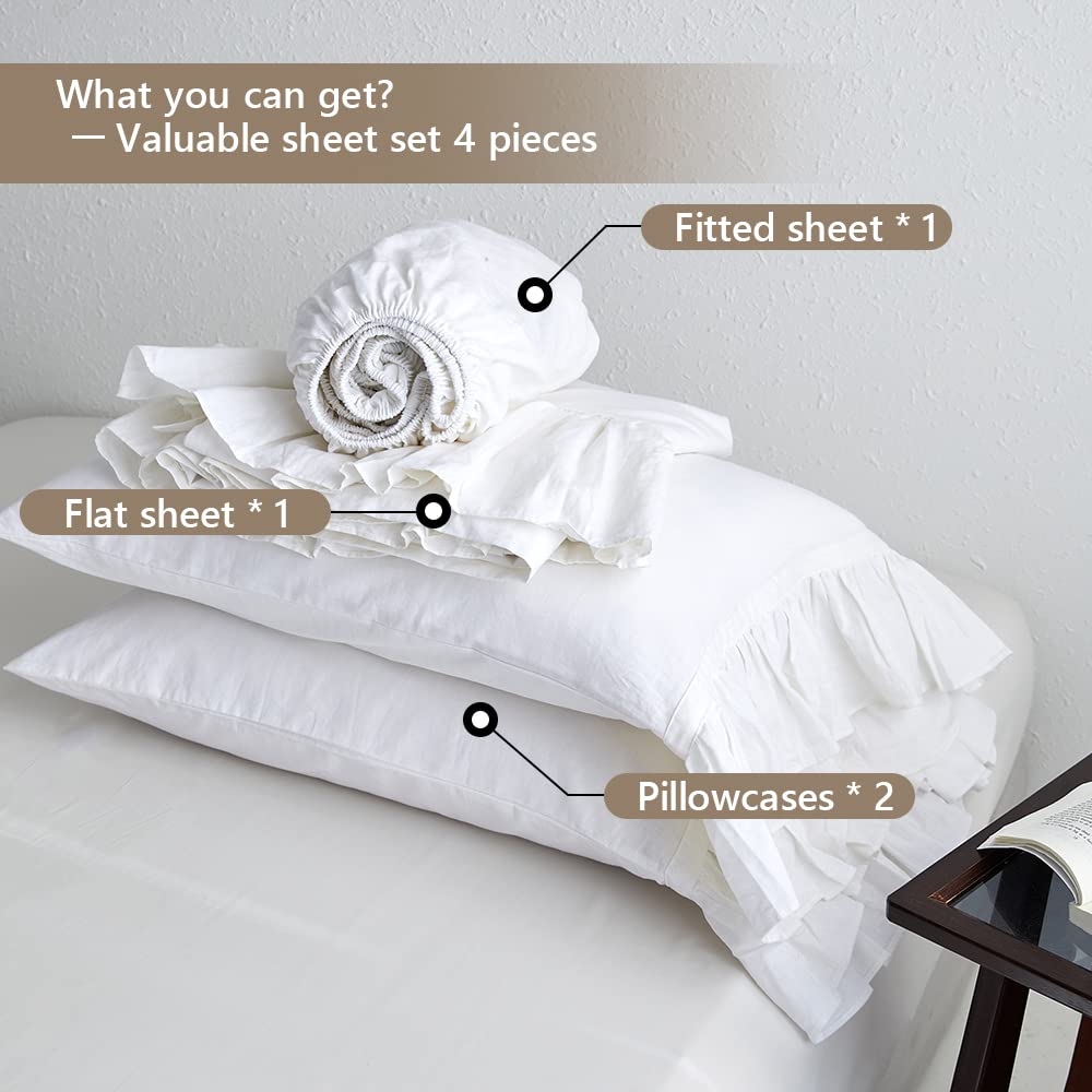 Amazon｜King Linens ベルギーリネンシーツセット ロングフリル付き 4