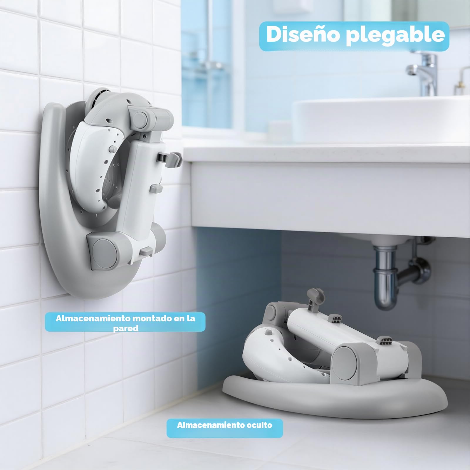 Soporte de ducha ajustable para niños, soporte para ducha de bebé, plegable 2 en 1, con taburete