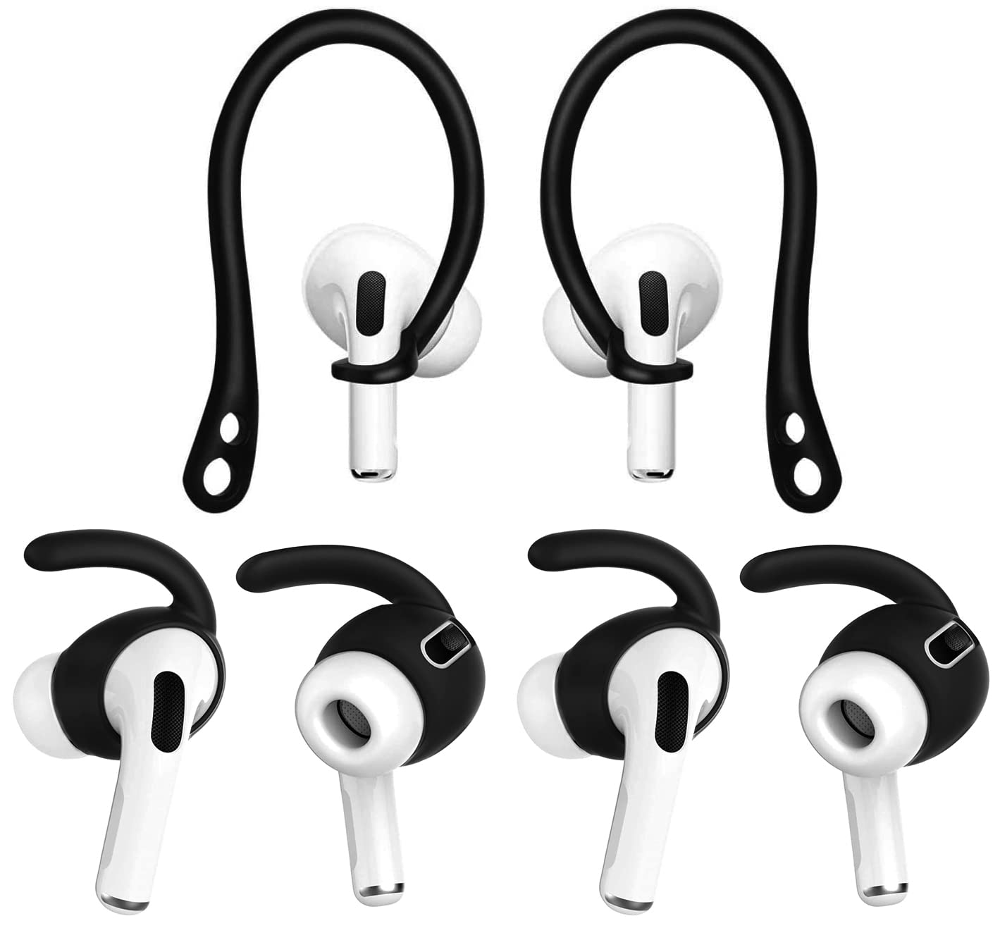 ALXCD Ear Hook Ear Tips Replacement for AirPods Pro, 1 Pair Over-Ear Soft TPU Ear Hook & 2 Pairs in-Ear Silicone Ear Tips in 1 Set [Anti Slip][Anti Lost], Fit for AirPods Pro (1+2S) Black