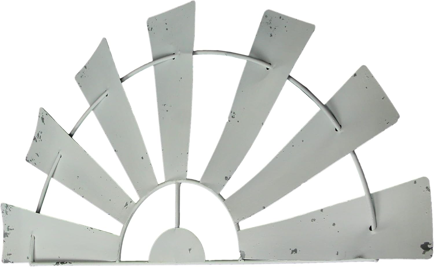 Zeckos 24 Inch Long Rustic Galvanized Metal Half Windmill Wall Art - Distressed White Finish - Easy Install - Perfect for Rustic, Country, or Farmhouse Home Interiors