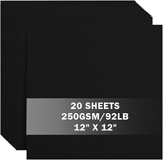 20 Sheets Black Cardstock 12" x 12" 250gsm/92lb Construction Paper | Uncle Paul Cover Card Stock Double-sided Heavyweight Thick Paper Perfect for Cricut, Scrapbook, Crafts, Card Making UAP34BK20