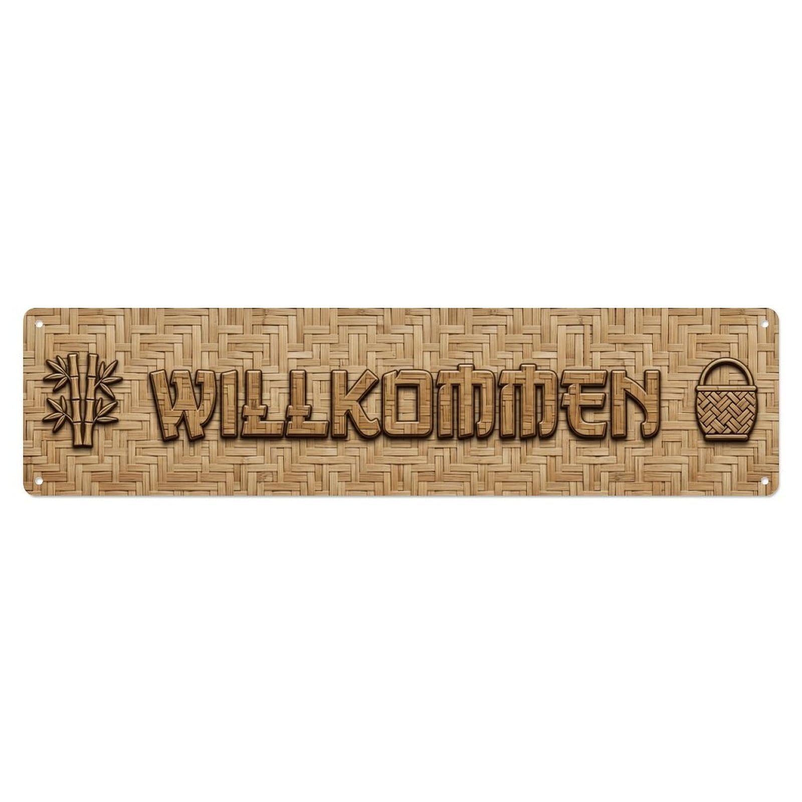 Okahys 4X16inch(10X40cm) Bamboo Mat Woven Asian Welcome Metal Tin Sign