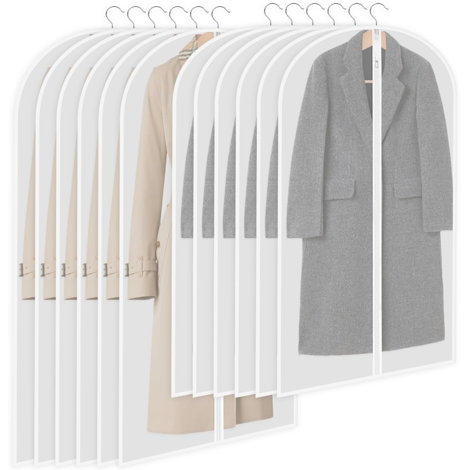 12 Fundas Ropa Armario Colgar con Cremallera, Bolsas Almacenaje Ropa Transparente 60x120/100cm, Funda Traje Bolsa Guardar Portatrajes Antipolvo Impermeable para Trajes Vestidos Camisas Noche Viajes