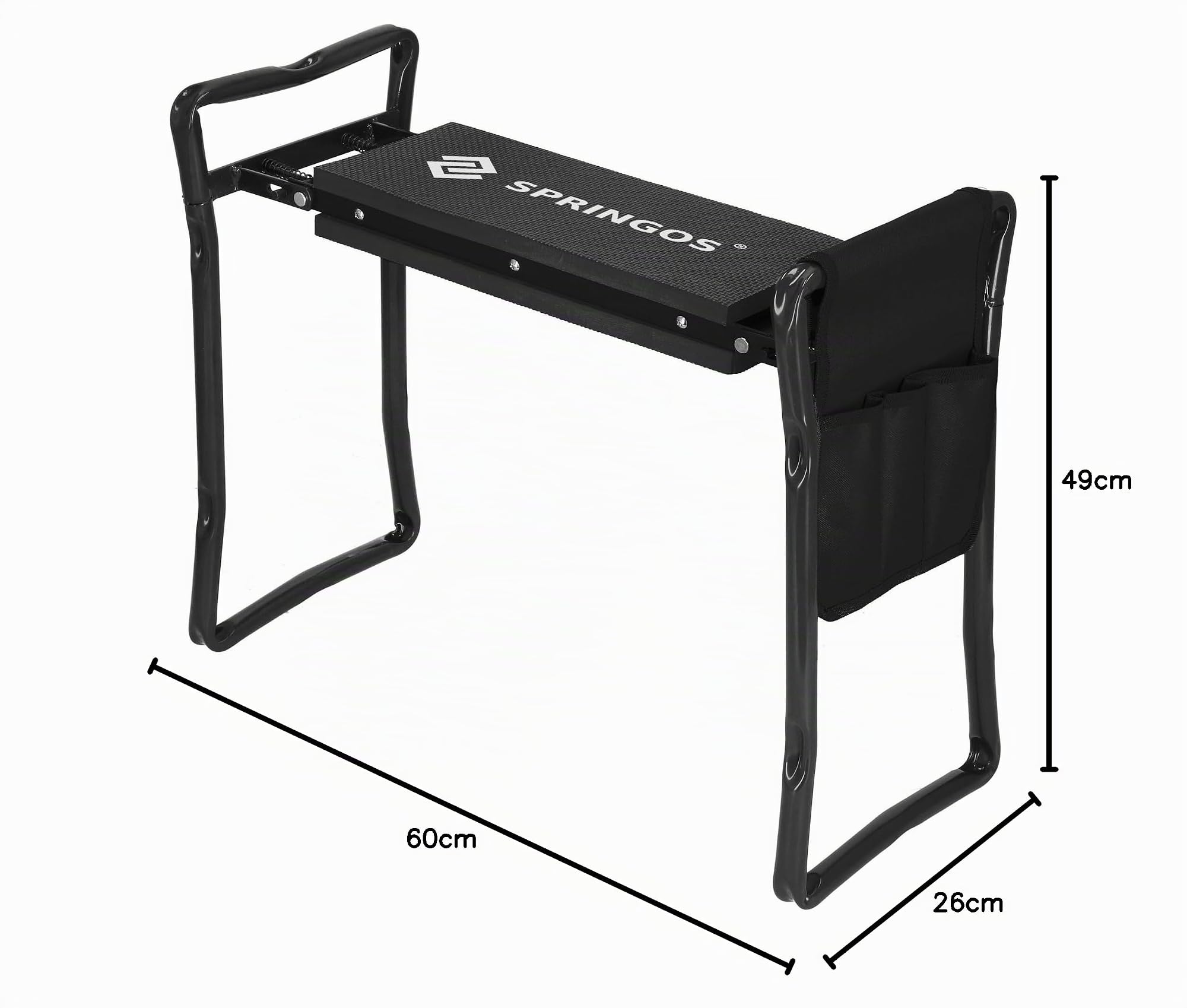 SPRINGOS Tabouret de jardin pliable 3 en 1 - Repose-genoux et tabouret avec sac à outils - Support ergonomique pour le jardinage - Stable et résistant aux intempéries - Noir