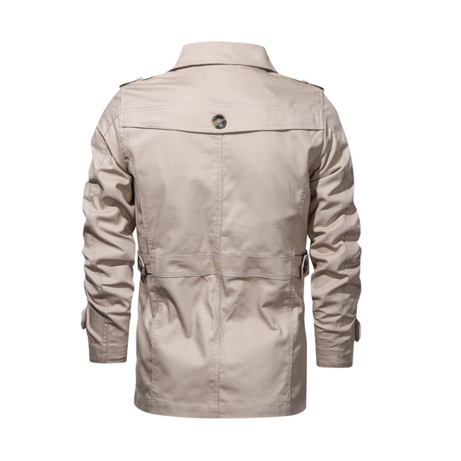 Maiyifu-GJ Men Trench Coat Single Breasted Slim fit Notch Lapel Long Jacket Lightweight Casual Button Down Windproof Overcoat (Light Yellow,Medium)