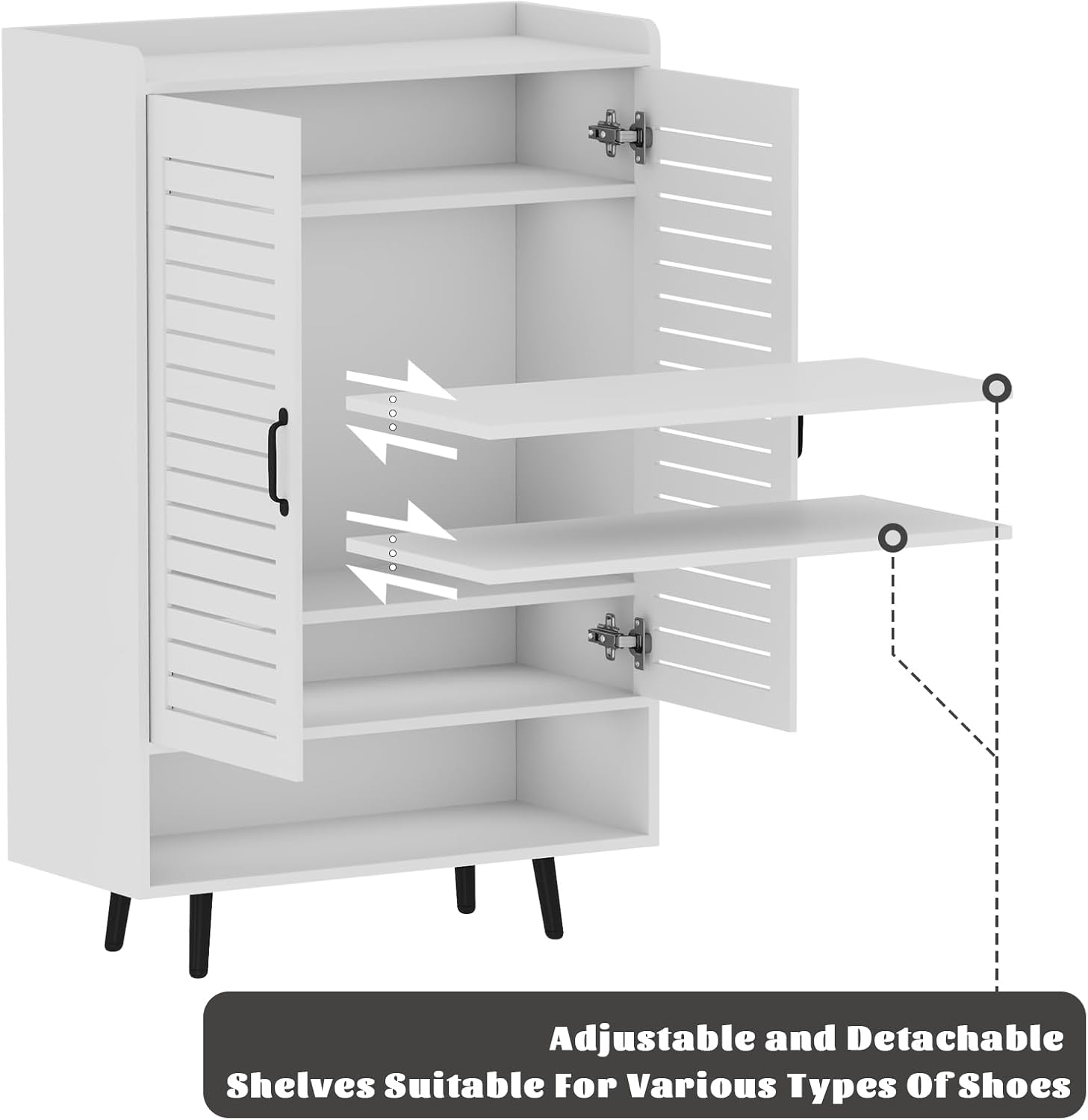 7-Tier Shoe Cabinet with Doors, 46" Tall Shoe Storage Cabinet for Entryway, Wooden Shoe Rack Organizer with Adjustable Shelves, Modern Hallway Closet Cabinet, Bright White