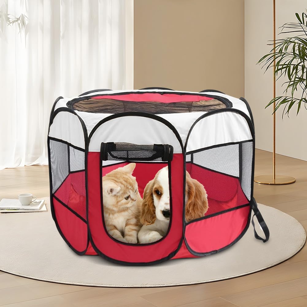 Box pieghevole per animali domestici, da 73 x 73 x 43 cm, impermeabile, per cani, gatti, cuccioli, piccoli animali, ambienti interni ed esterni (rosso)