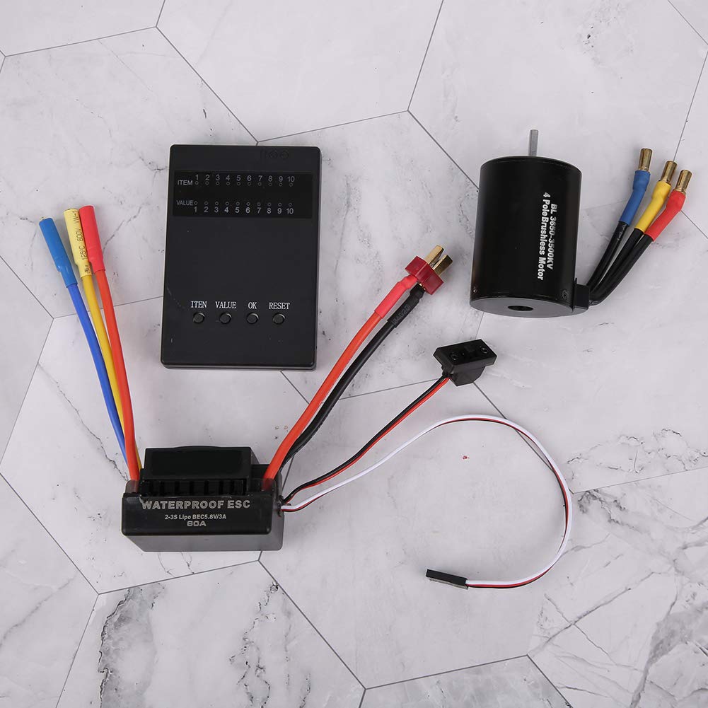 Moteur sans balais, 3650 3500KV Carte de Programme de Moteur sans balais 60A ESC Combo pour Voiture 1/10 RC
