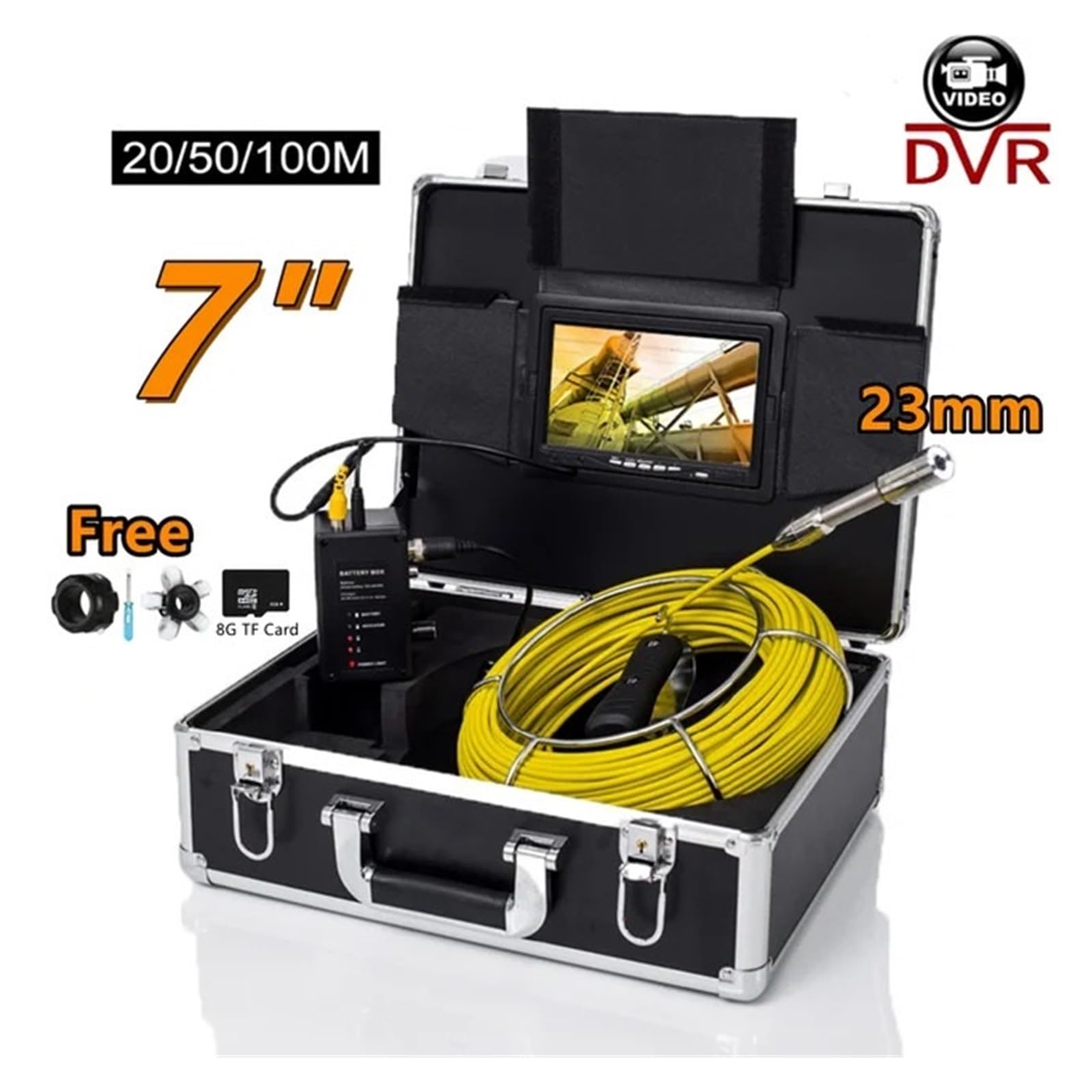 Kamera Inspekcyjna Rur DVR 7" Monitor HD 1080P 8GB 20/30/50/100M 17/23mm IP68 Rurociąg Kanalizacyjny Przemysłowy Endoskop Dobra Jakość Obrazu(10m,23mm DVR)
