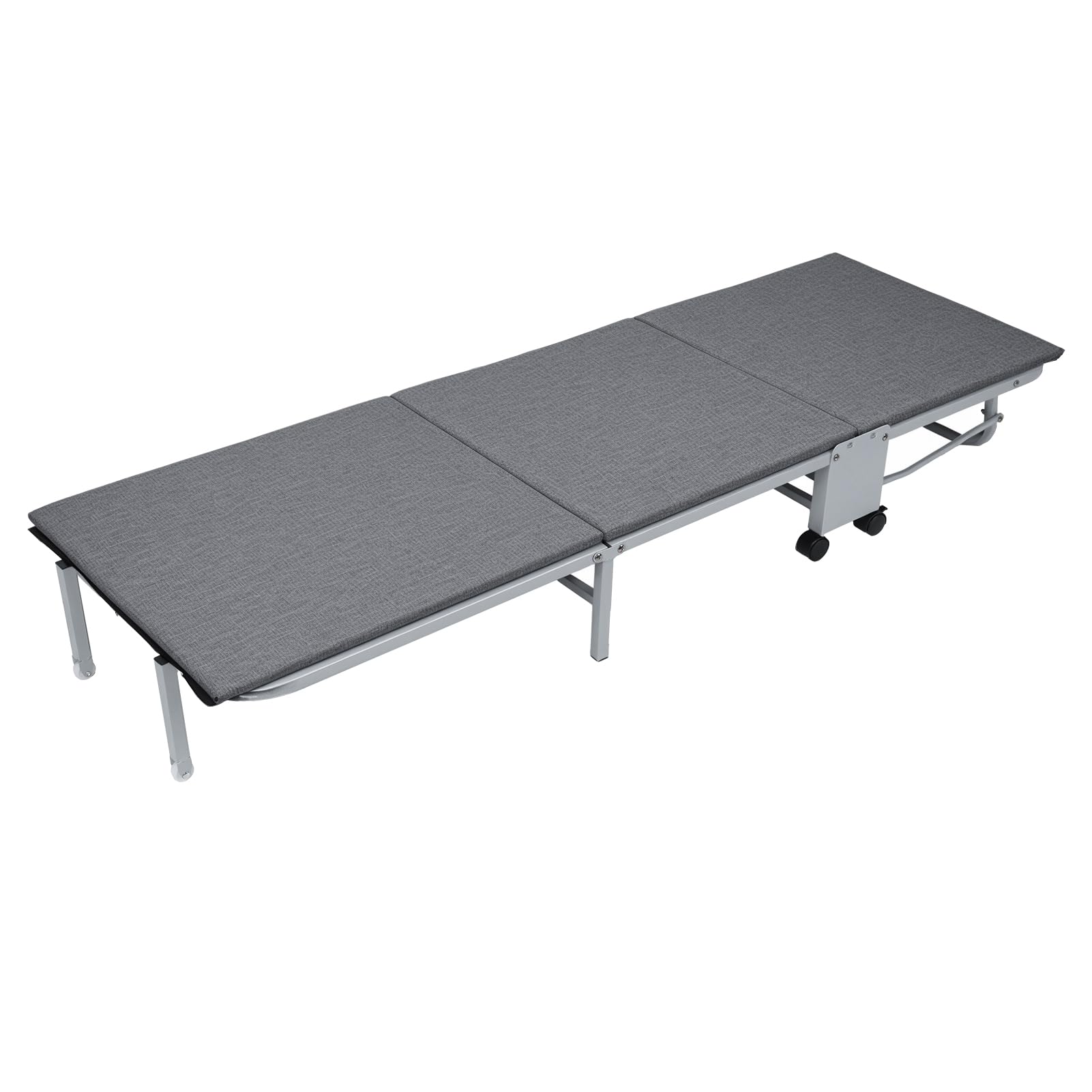 cdar Camping Cot, 3-Fold Folding Bed with Mattress Portable Bed Metal Cot Guest Bed for Adults Space Saving Sleepers Chair with Thick Pad (66.9" x