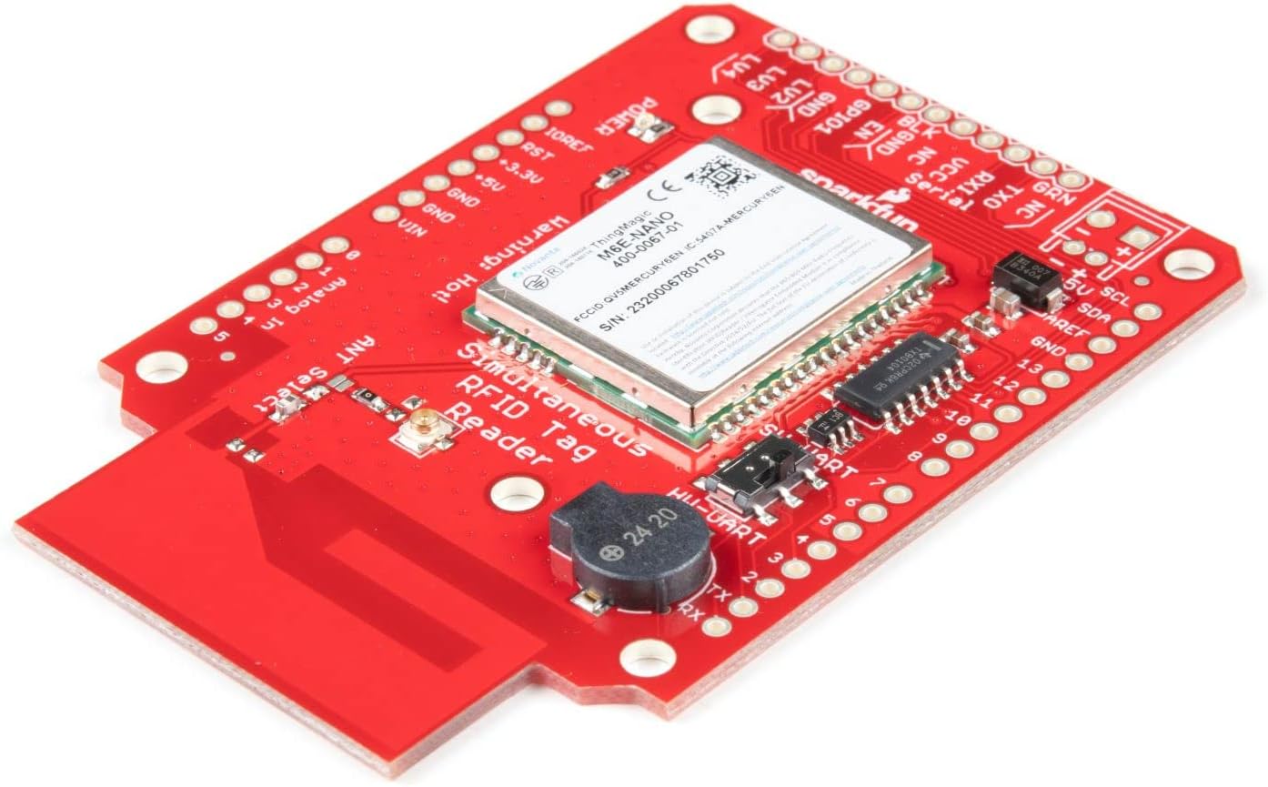 SparkFun Simultaneous RFID Reader - M6E Nano Long Distance UHF Sensor Shield Write Tags at 80msec Standard Read up to 150 Tags/sec to 96-bit EPC