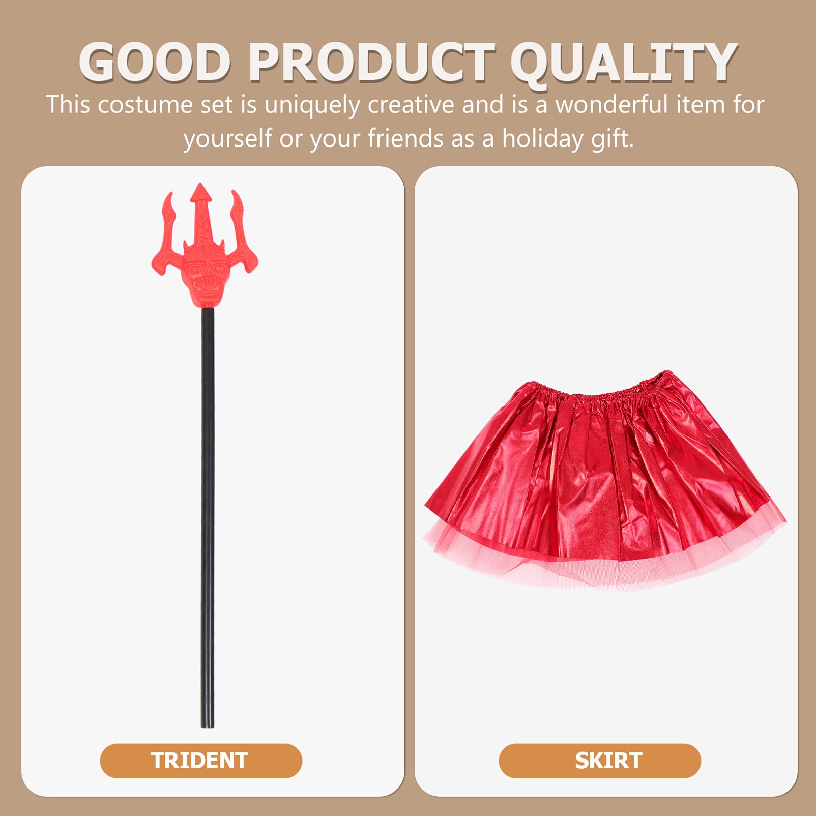 HEALLILY 4pcs 1 Set Halloween Devil and Angel Halloween Costume for Girls Includes Skirt Wings Headband and Pitchfork - Image 3