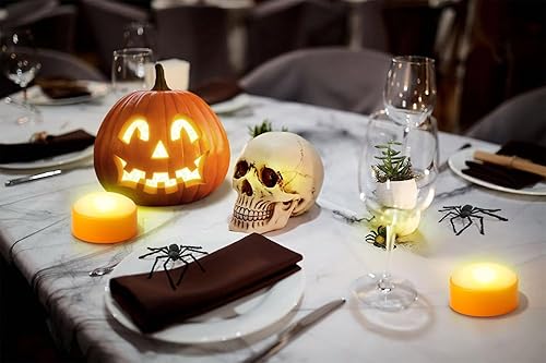 Miniatura 4 de Paquete de 2 luces LED de calabaza de Halloween con control remoto y temporizador, funciona con pilas, luz eléctrica parpadeante naranja para