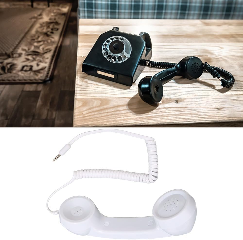Retro Phone Handset with 3.5mm Jack Anti-Radiation Design with Coiled Cord Vintage Style Handheld Receiver for Smartphones and Computers(White) image 3