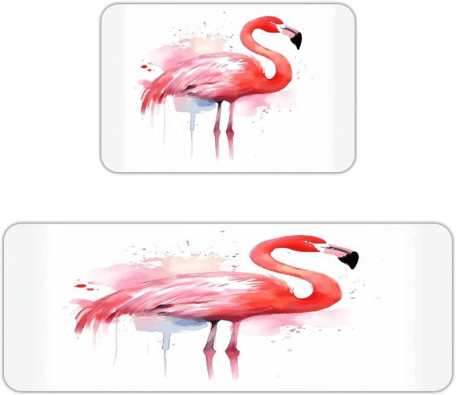 Pink Flamingo Watercolor Kitchen Mat Kitchen Rug Set | Kitchen Rugs Flannel Velvety Washable breathable Water Absorbent Soft ，kitchen utensils for Kitchen, Floor,Laundry