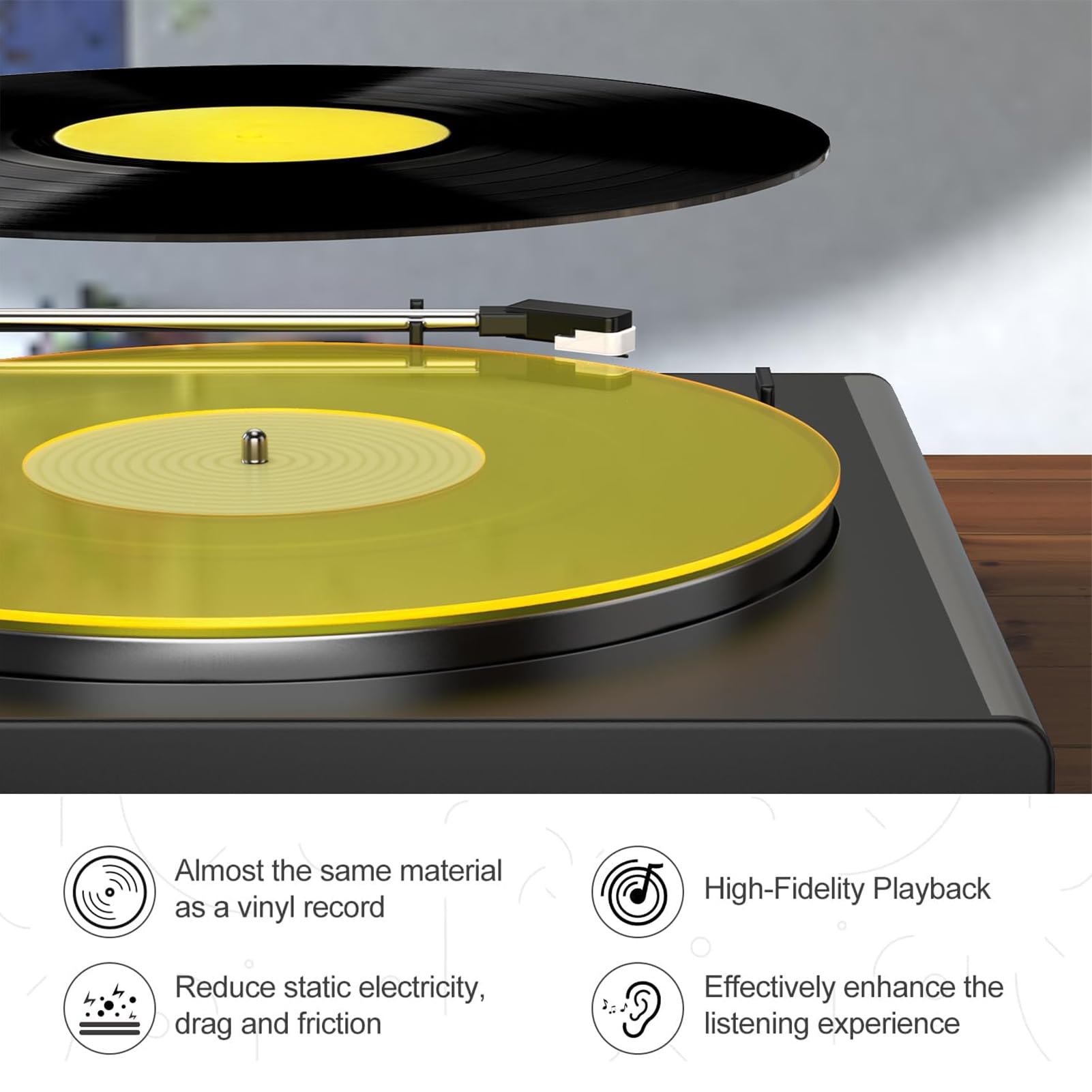 Tappetino Giradischi Acrilico 12 Pollici - Verde, Antiscivolo, Riduce Rumore Statico, Per Vinili