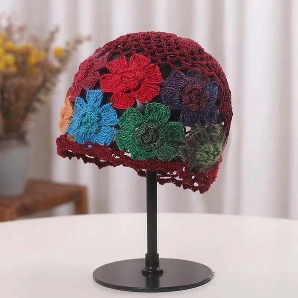 1 szt. kwiat szydełkowany vintage czapka typu beanie pusta czapka oddychająca dzianinowa czapka z czaszką lekkie elastyczne dzianinowe czapki dla kobiet