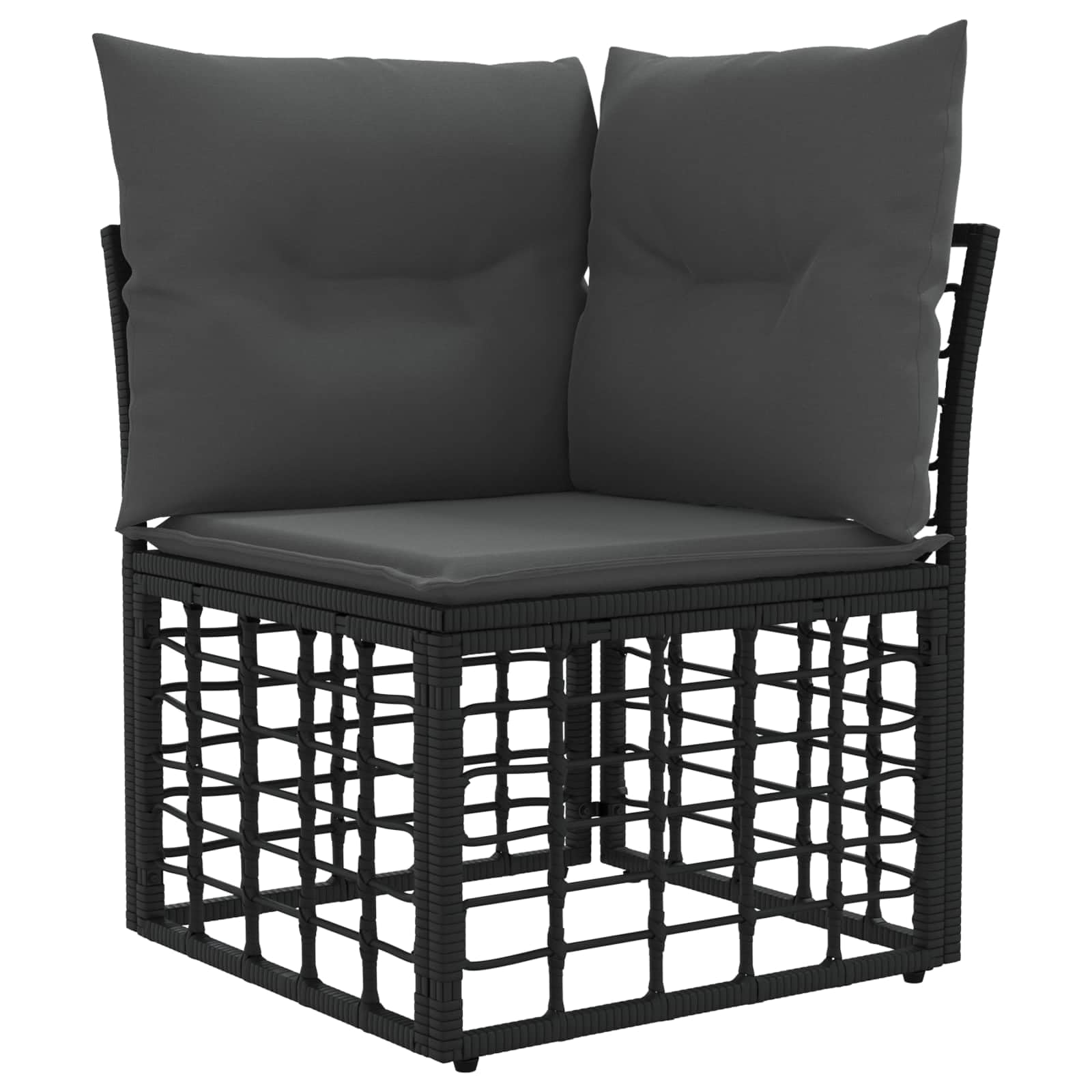 Ensemble de canapés d extérieur 7 pcs en Poly Rattan Polyester Noir et Gris foncé, modulable pour terrasse Jardin, Coussins Amovibles, assises Confort