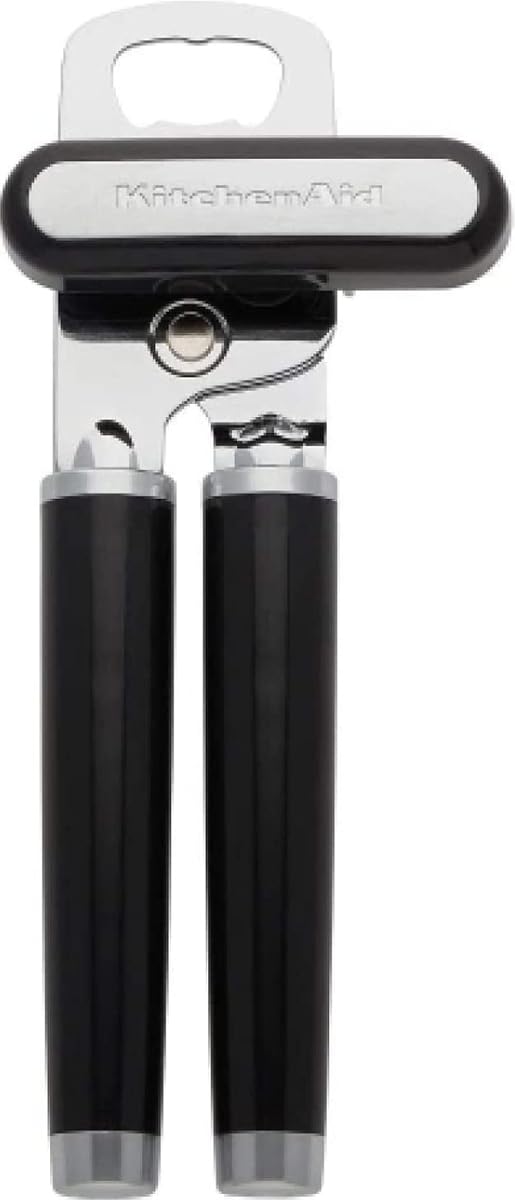 KitchenAid Classic Multifunción Abrelatas y Abridor de Botellas Fácil de Usar, Rueda de Corte de Acero Inoxidable Afilada, Mangos Ergonómicos Suaves, Negro