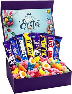 Easter Chocolate Hamper Easter Gift Chocolates Box – 8 Chocolate Bars 300g Easter Sweet Mix in Magnetic Purple Gift Box – Festive Treat Selection for Kids Family Friends