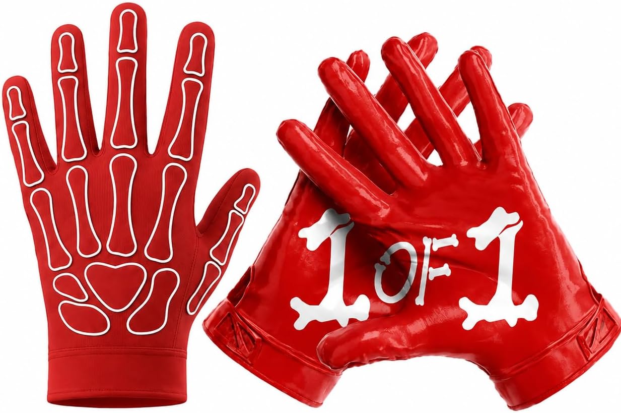 1 of 1 Bone Ultra Grip Football Gloves – Superior Grip, Breathable Design, All-Weather Performance, Youth & Adult Sizes