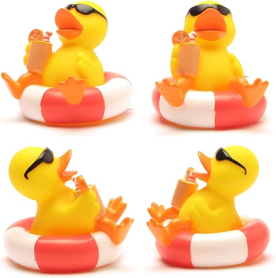 Duckshop I Rubber duck in floating hoop I Rubber ducky I Squeaky duck L: 8 cm I Toy for babies and children I Bath toy for the bathtub I Gift for holidaymakers