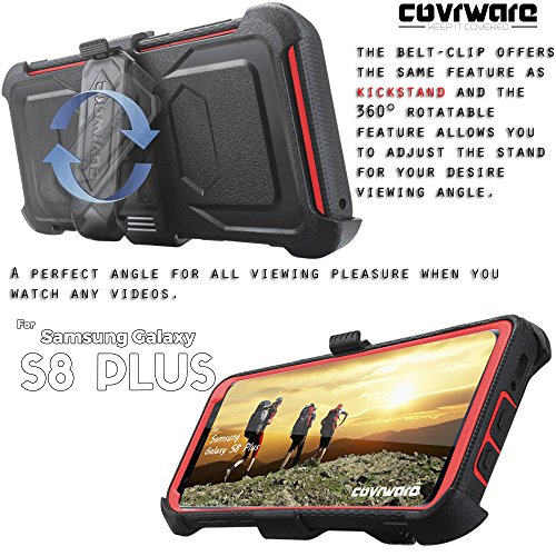 Covrware Aegis Series Case Compatible With Samsung Galaxy S8 Plus, Full-Coverage Screen Protector, Heavy Duty Rugged Full-Body Armor Holster Case [Belt Swivel Clip][Kickstand], Red #TOP4