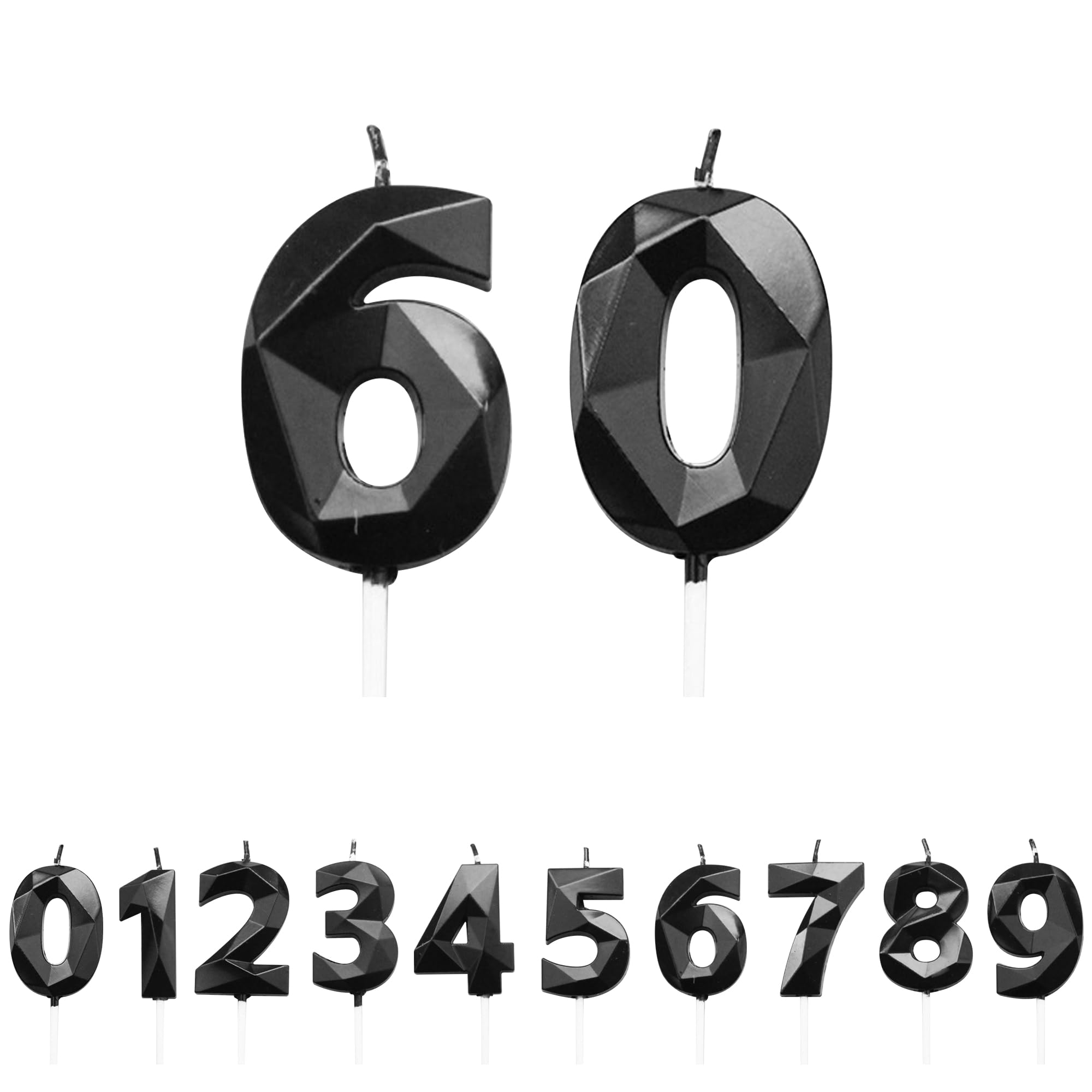 FUZVOL Birthday Cake Candles, Black Number 60 Candle,Cake Topper Decorations